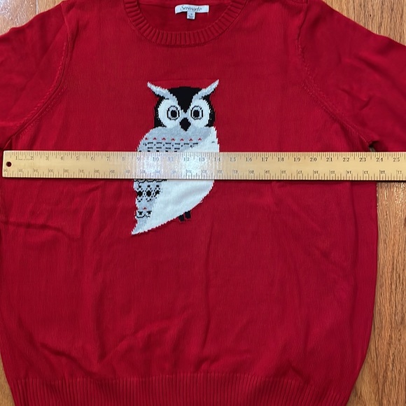 Women’s Red Owl Sweater Size 1x long sleeve the owl appears as if done by hand - Picture 2 of 16